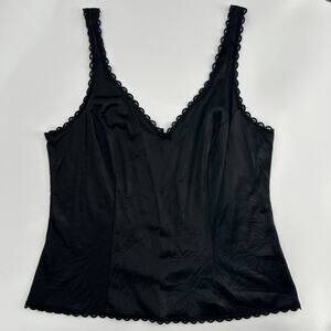 WARNERS Vintage Cami Women 36 Black Lace Trim Camisole Nylon Slip Top Undershirt